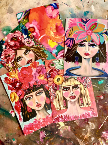 Winter Girls - Greeting cards in pack by Rural artist Em Menzies